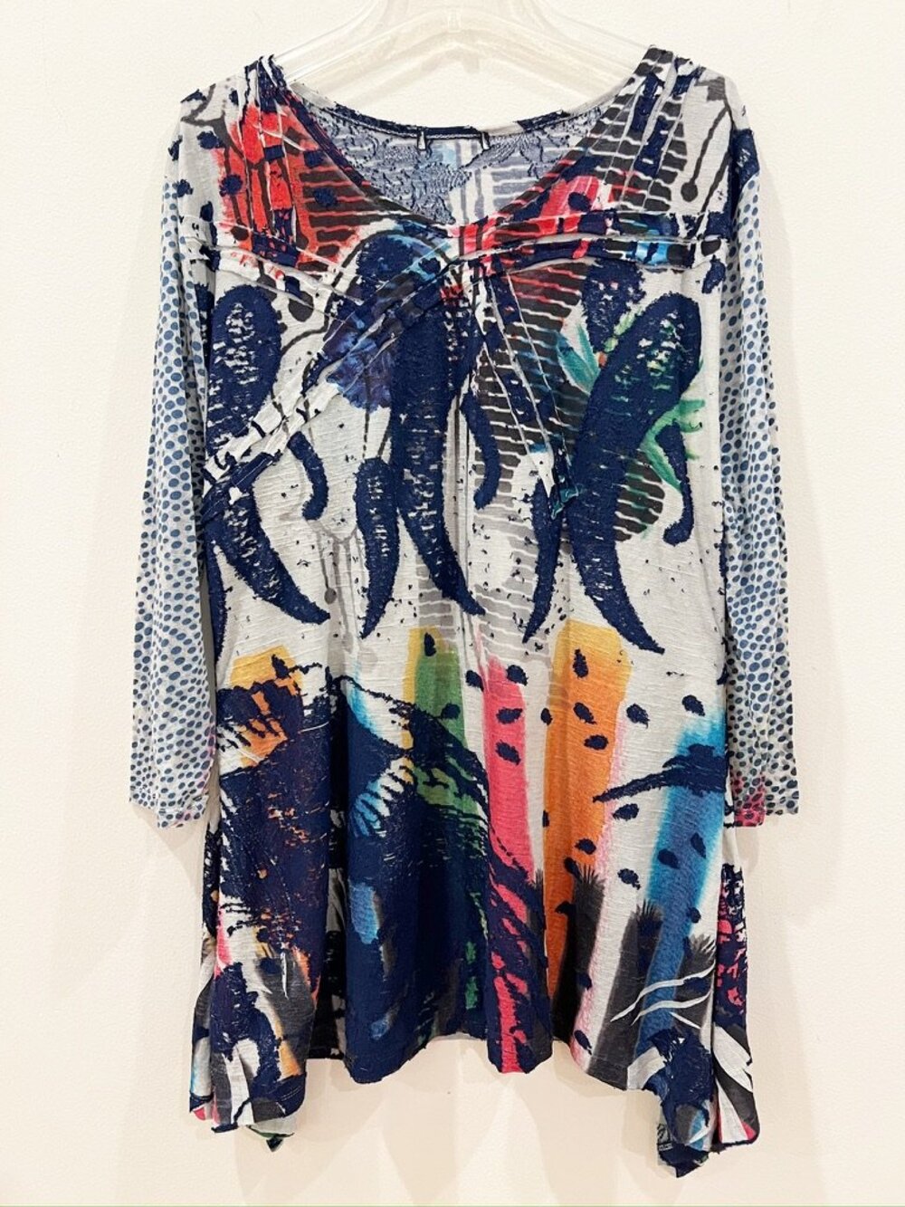 NorthStyle Top Womens 3X Multicolor Abstract Artsy Textured Asymmetric Tunic